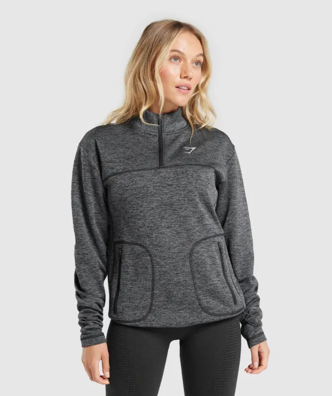Gymshark Thermal Fleece 1/4 Zip Pullover - Black/Pitch Grey sold by Gymshark
