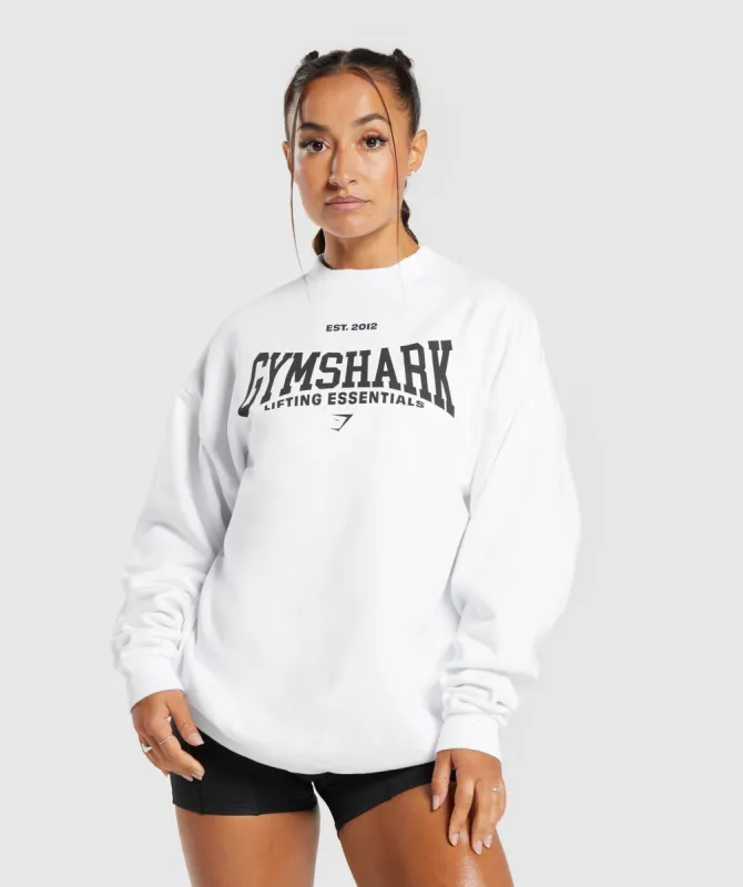 Gymshark Lifting Essentials Graphic Oversized Sweatshirt - White sold by Gymshark