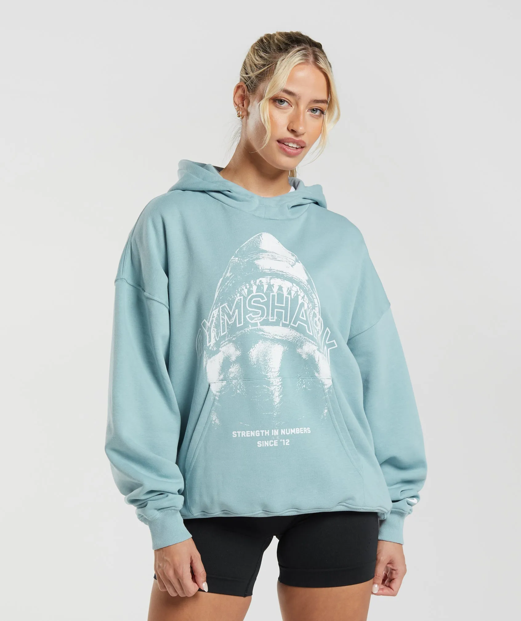 Gymshark Shark Attack Oversized Hoodie - Blue sold by Gymshark