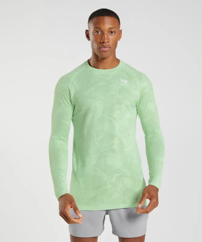 Gymshark Geo Seamless Long Sleeve T-Shirt - Aloe Green/Tea Green sold by Gymshark
