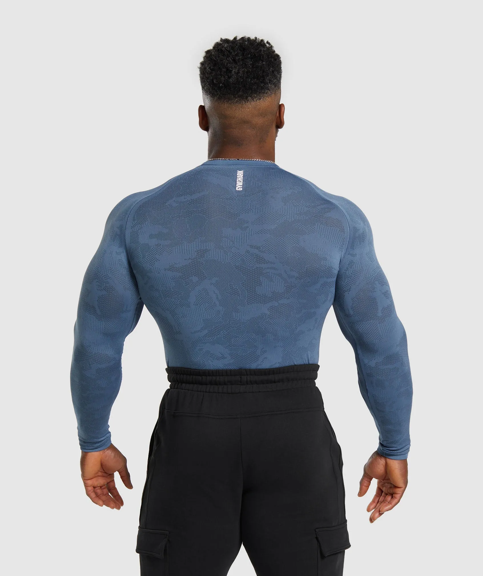 Gymshark Geo Seamless Long Sleeve T-Shirt - Faded Blue/Titanium Blue sold by Gymshark product image thumbnail 2