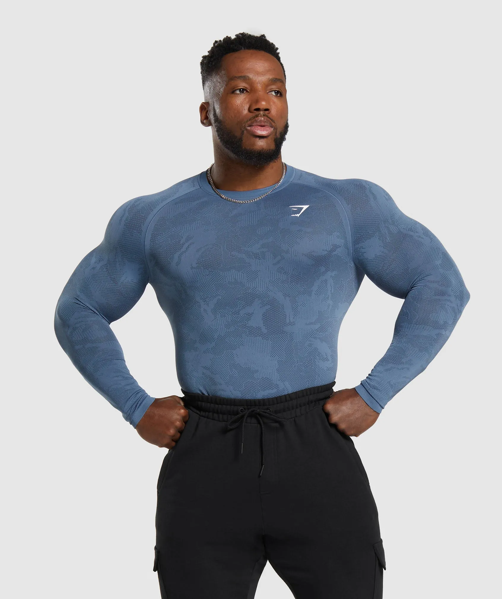 Gymshark Geo Seamless Long Sleeve T-Shirt - Faded Blue/Titanium Blue sold by Gymshark