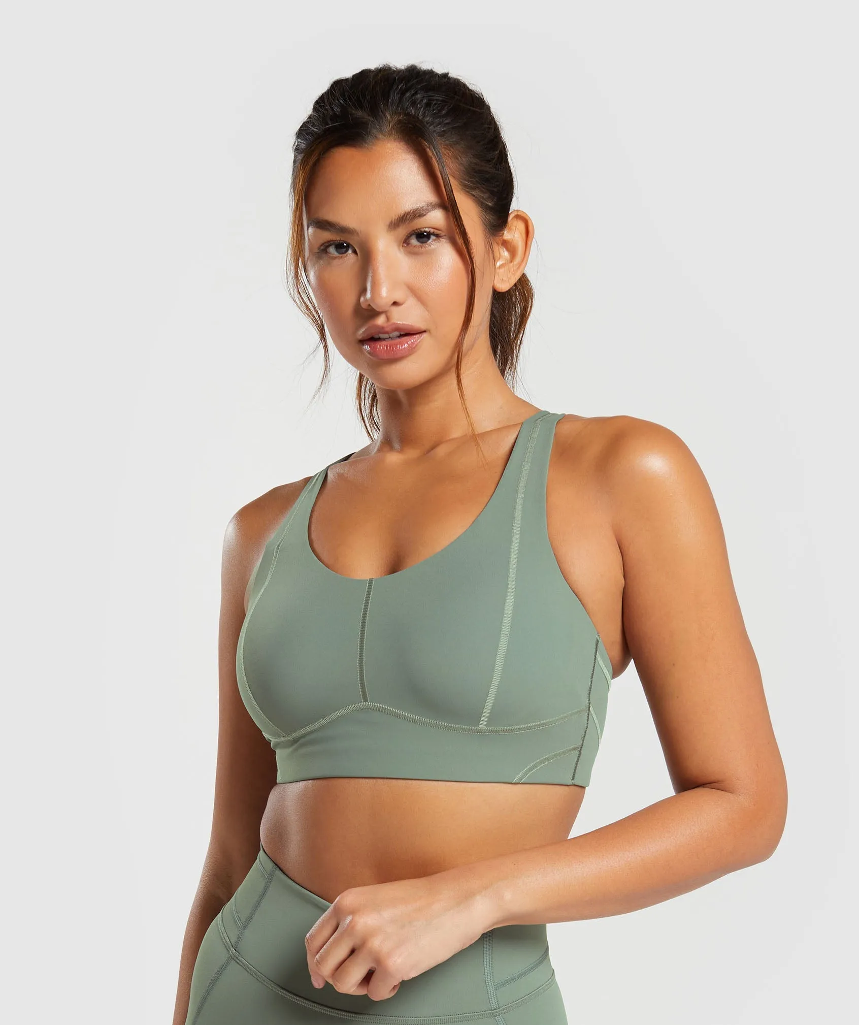 Gymshark Stitch Feature Sports Bra - Unit Green sold by Gymshark