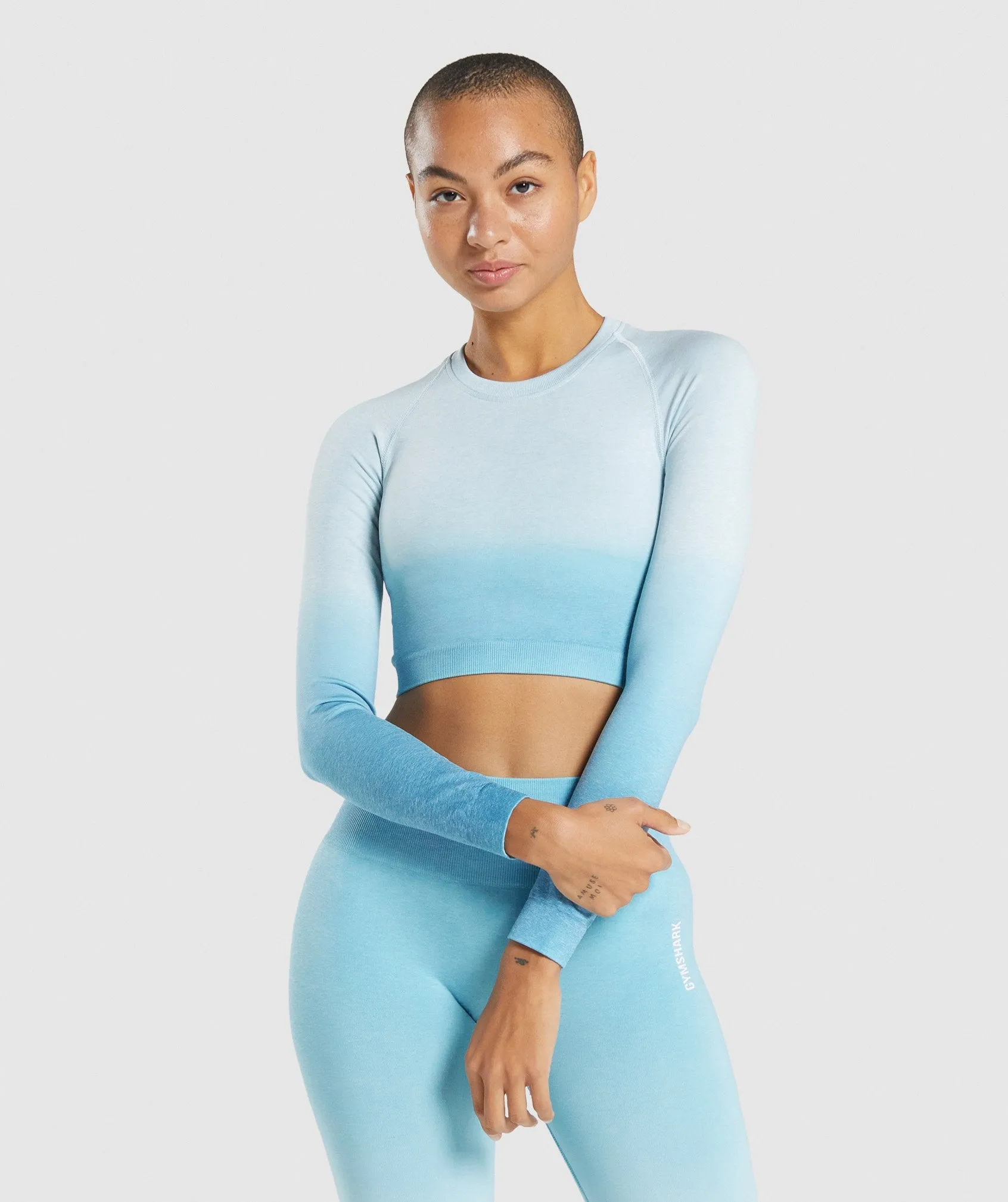 Gymshark Adapt Ombre Seamless Long Sleeve Crop Top Light Blue