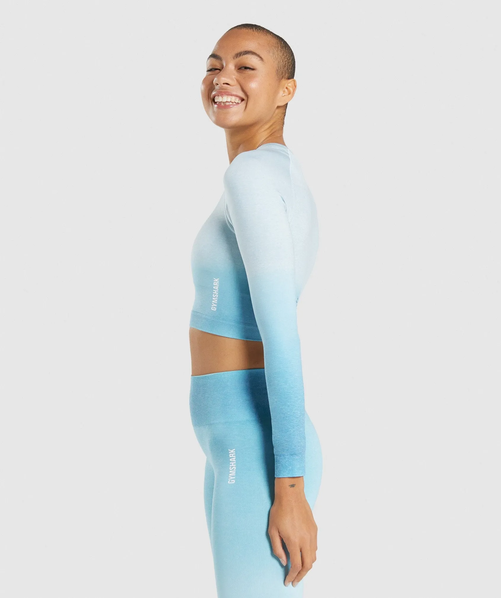 Gymshark Adapt Ombre Seamless Long Sleeve Crop Top - Light Blue Marl/Light Blue sold by Gymshark product image thumbnail 3