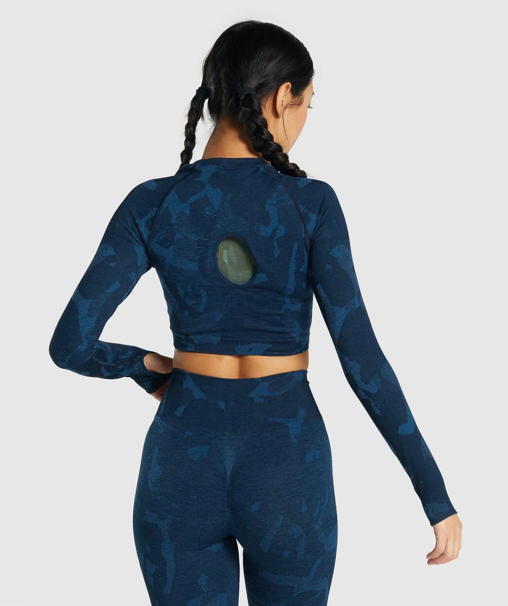 Gymshark Adapt Camo Seamless Long Sleeve Crop Top - Savanna | Navy sold by Gymshark product image thumbnail 2