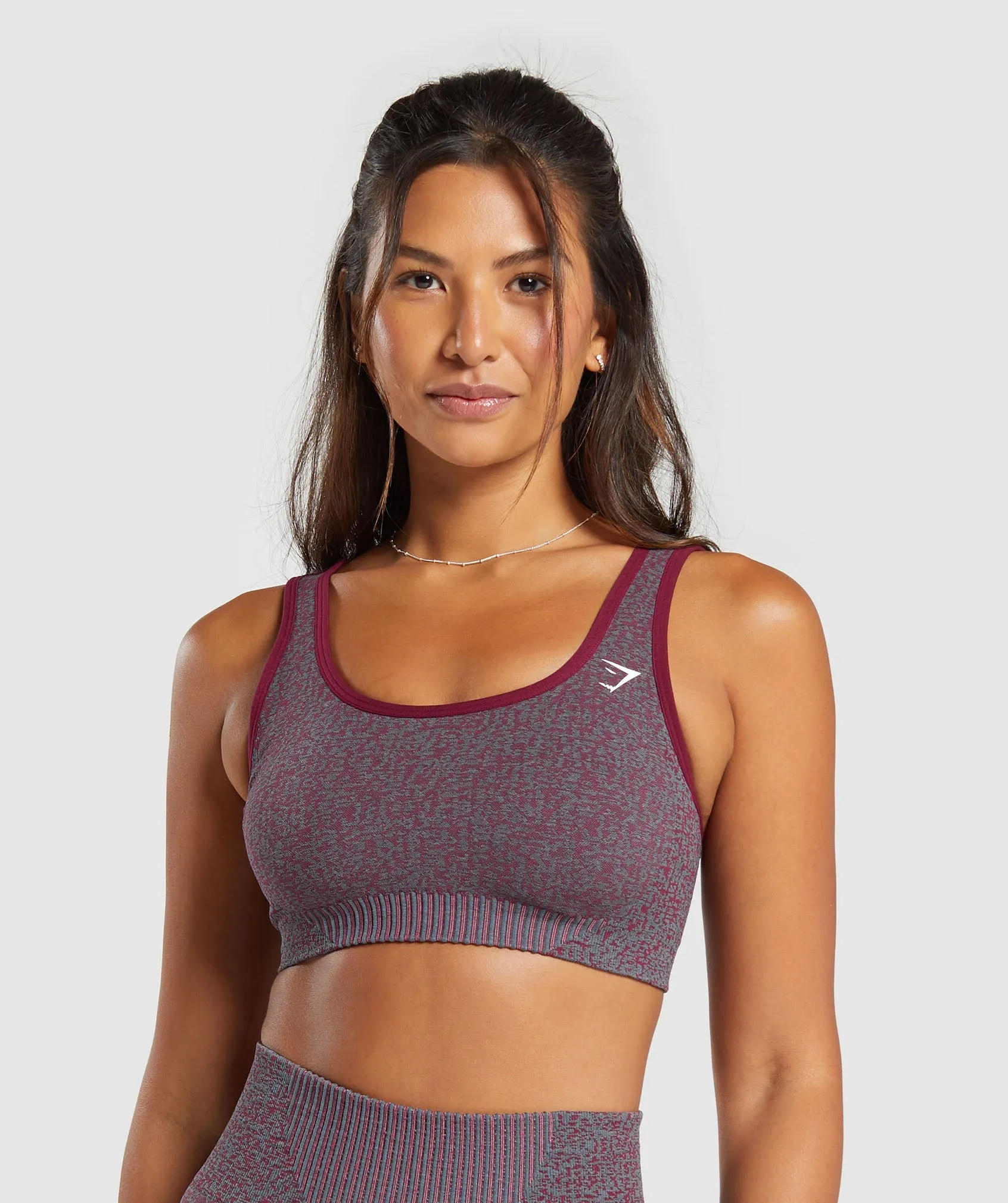 Gymshark Marl Seamless Scoop Bra - Plum Pink Marl/Dark Grey Marl/Plum Pink sold by Gymshark