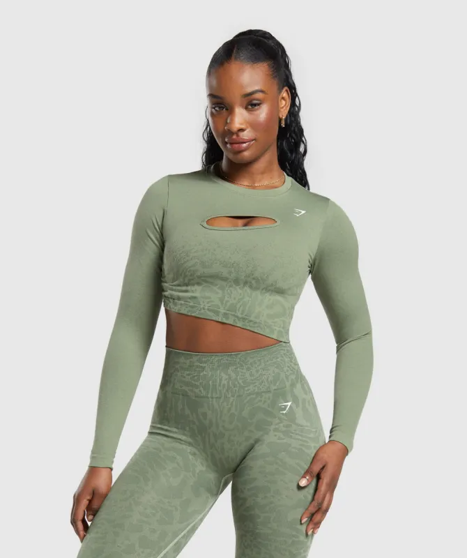 Gymshark Adapt Safari Seamless Faded Long Sleeve Top - Force Green/Faded Green sold by Gymshark