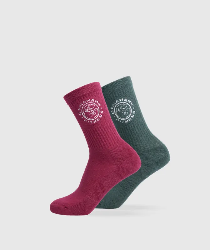 Gymshark Legacy Crew 2pk - Raspberry Pink/Fog Green sold by Gymshark