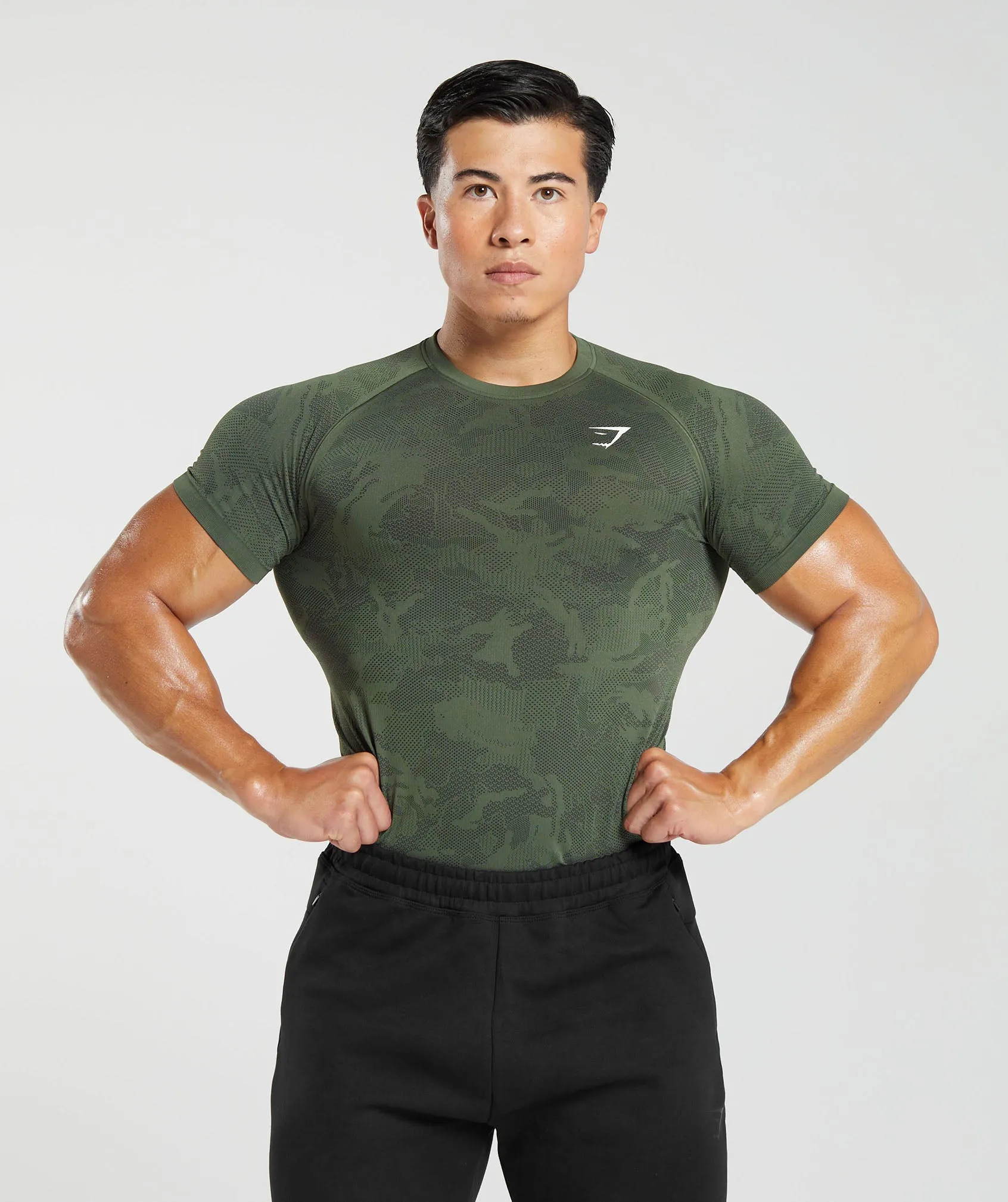 Gymshark Geo Seamless T-Shirt - Core Olive/Black sold by Gymshark