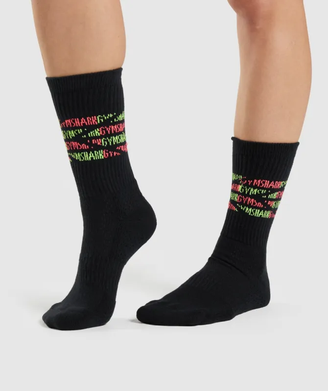 Gymshark Crew Socks 1pk - Black/Fluo sold by Gymshark