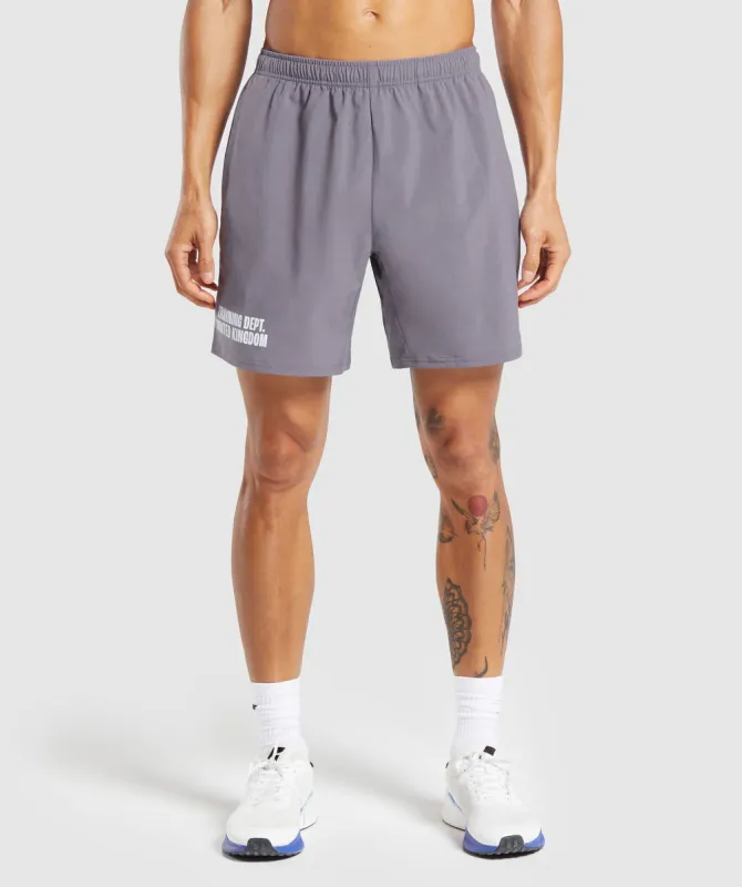 Gymshark Training Dept. UK 7" Shorts - Fog Purple sold by Gymshark