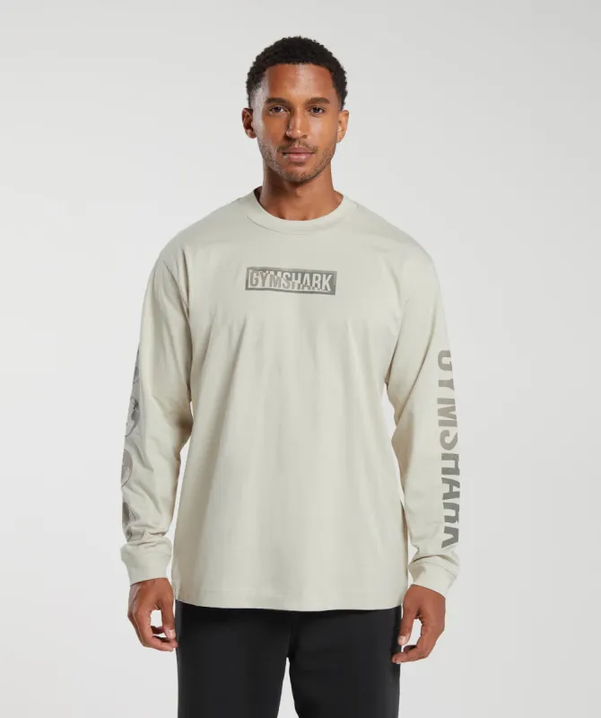 Gymshark Global Graphic Long Sleeve T-Shirt - Pebble Grey sold by Gymshark