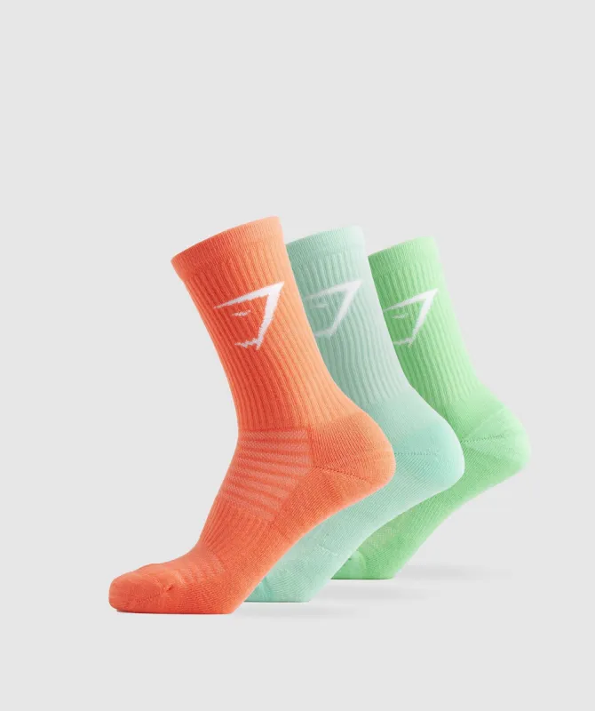 Gymshark Crew Socks 3pk - Orange/Pool Blue/Iris Green sold by Gymshark