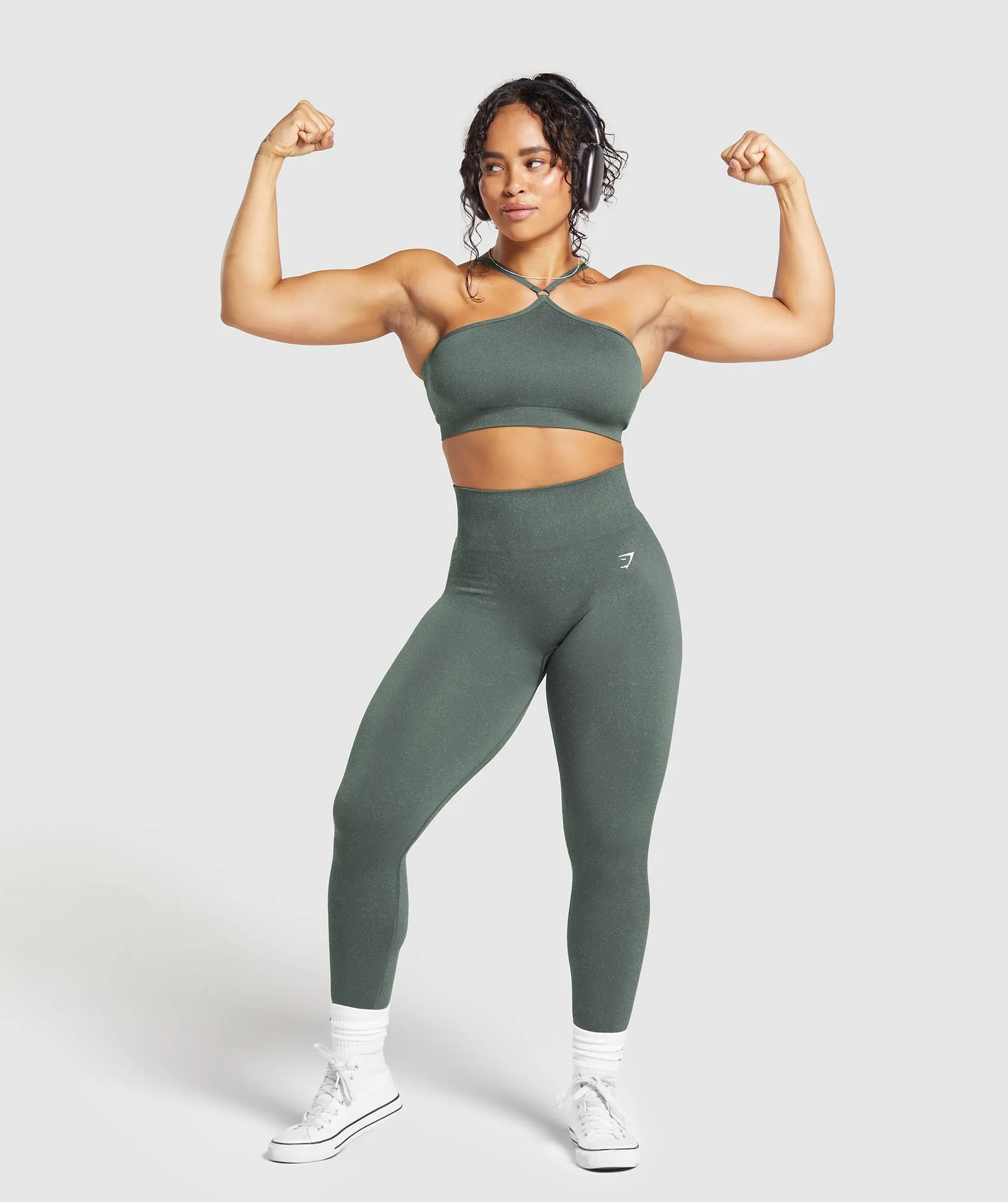 Gymshark Adapt Fleck Seamless Halterneck Bralette- Slate Teal/Cargo Teal sold by Gymshark product image thumbnail 4