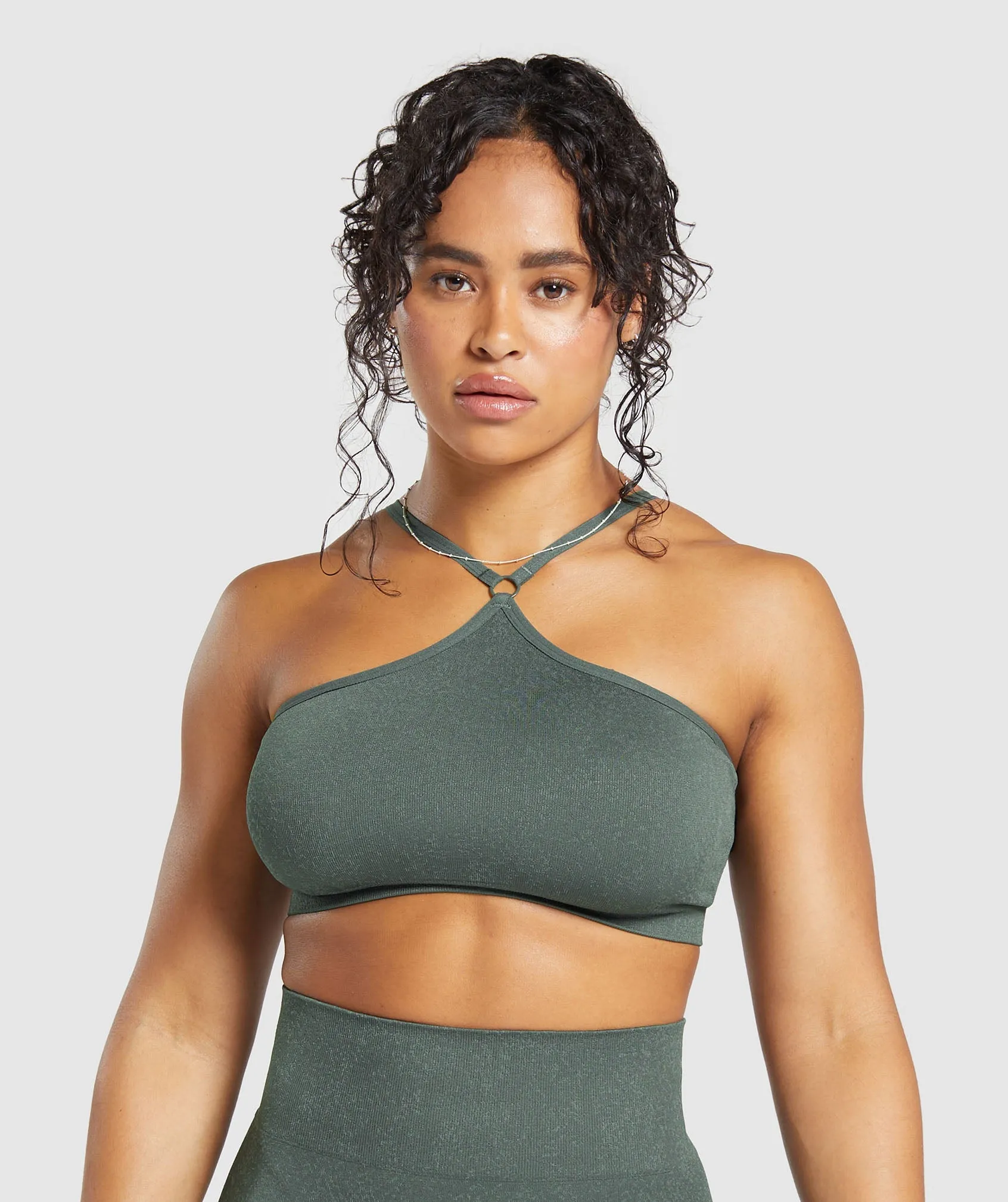 Gymshark Adapt Fleck Seamless Halterneck Bralette- Slate Teal/Cargo Teal sold by Gymshark