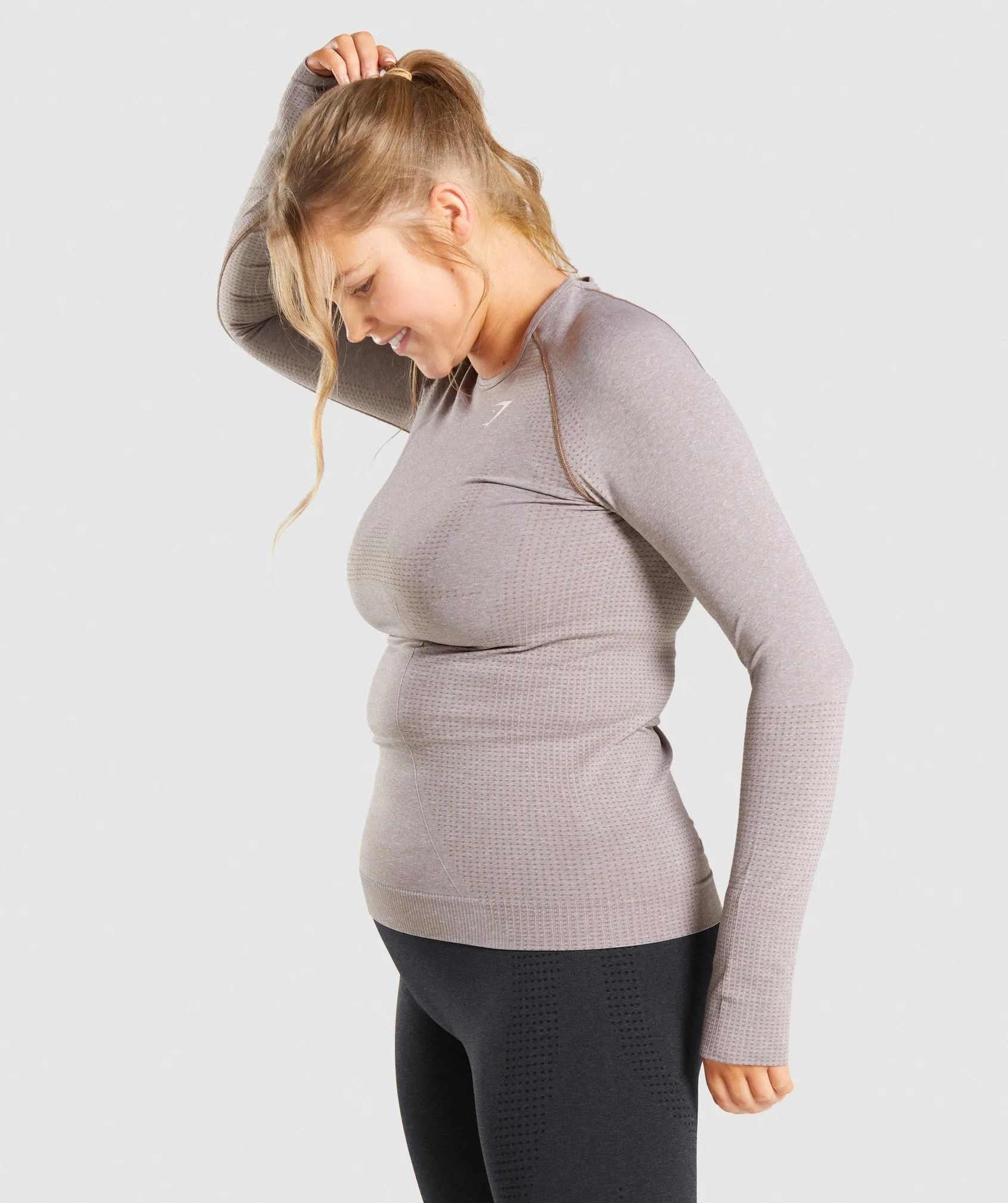 Gymshark Vital Seamless 2.0 Long Sleeve Top - Taupe Marl sold by Gymshark product image thumbnail 3