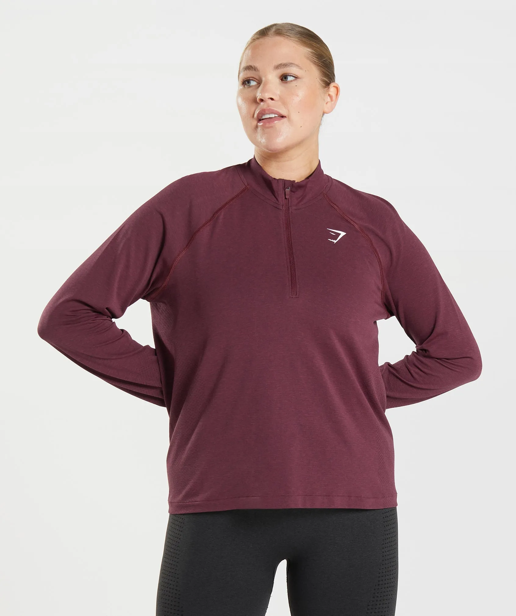 Gymshark Vital Seamless 2.0 1/2 Zip Pullover - Baked Maroon Marl sold by Gymshark