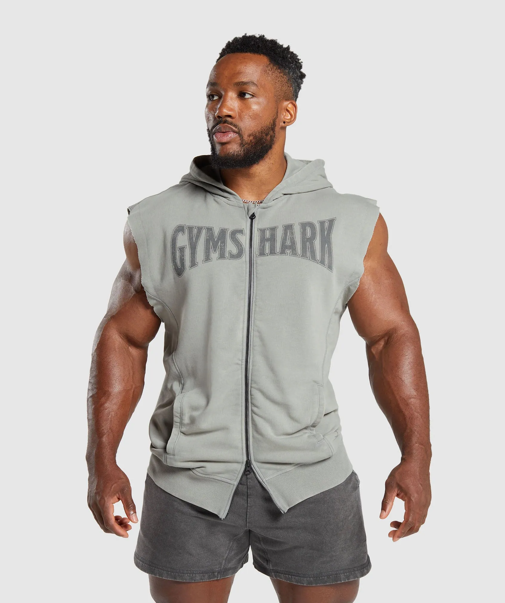 Gymshark Heritage Washed Sleeveless Zip Hoodie - Smokey Grey sold by Gymshark