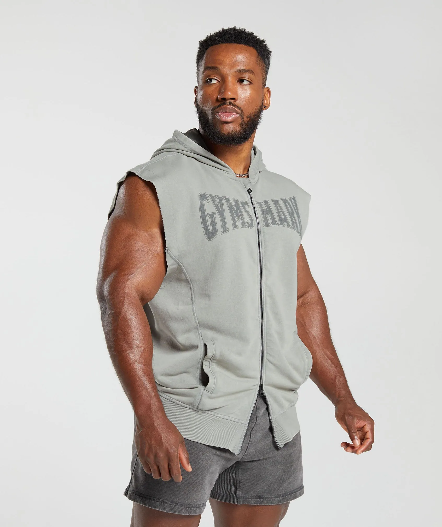 Gymshark Heritage Washed Sleeveless Zip Hoodie - Smokey Grey sold by Gymshark product image thumbnail 3