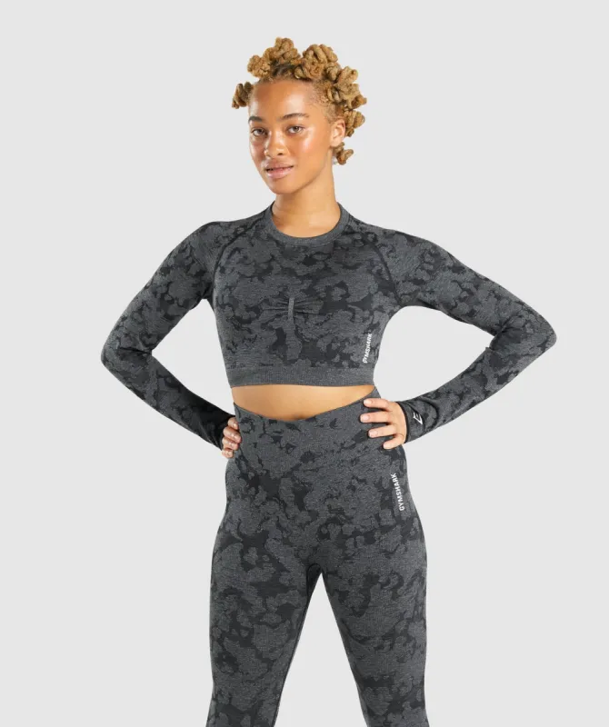 Gymshark Adapt Camo Seamless Long Sleeve Crop Top - Black sold by Gymshark