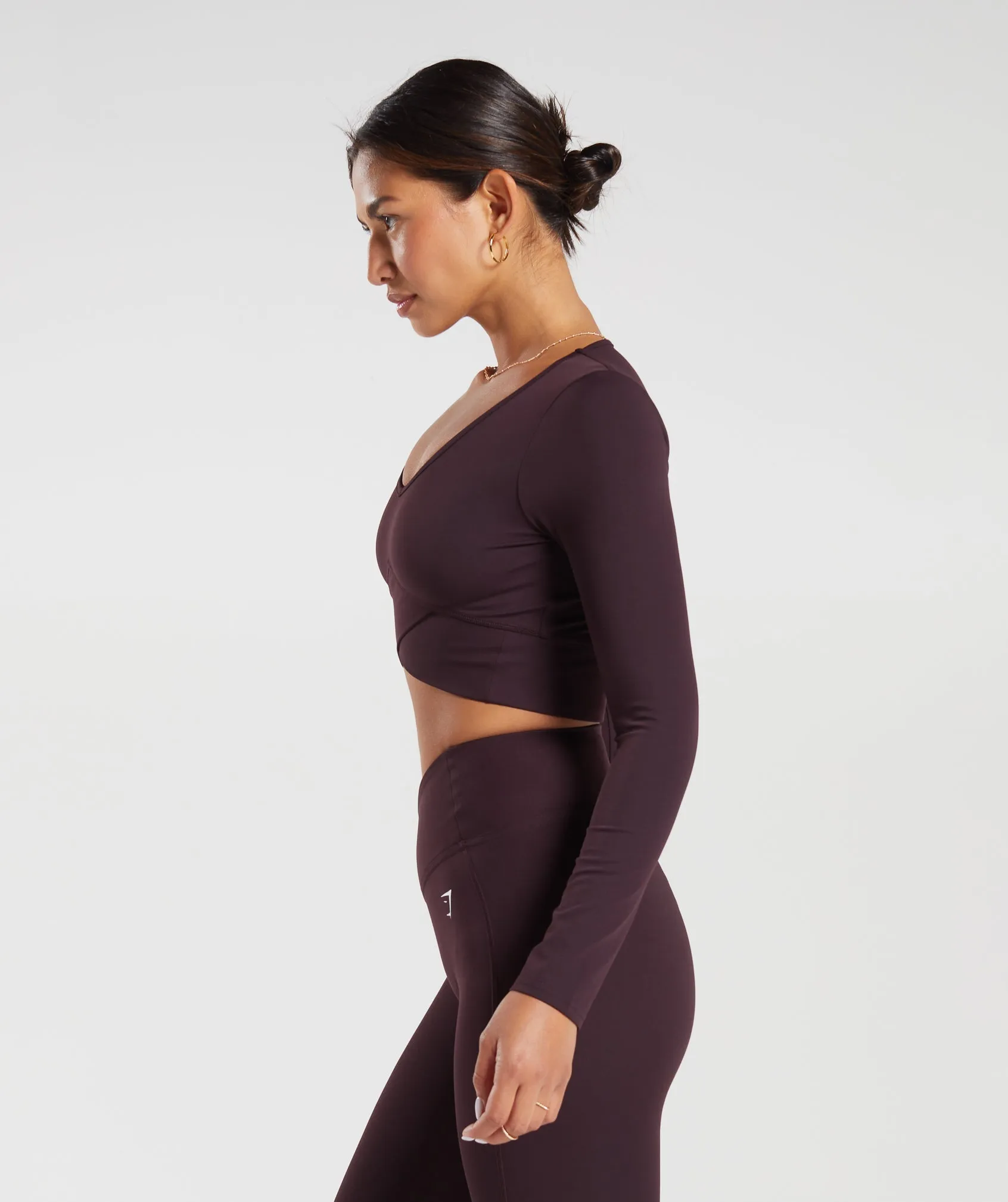 Gymshark Crossover Long Sleeve Crop Top - Plum Brown sold by Gymshark product image thumbnail 3