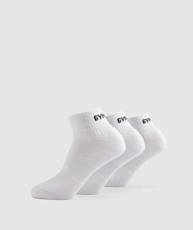 Gymshark GS Jacquared Quarter Socks 3pk - White sold by Gymshark