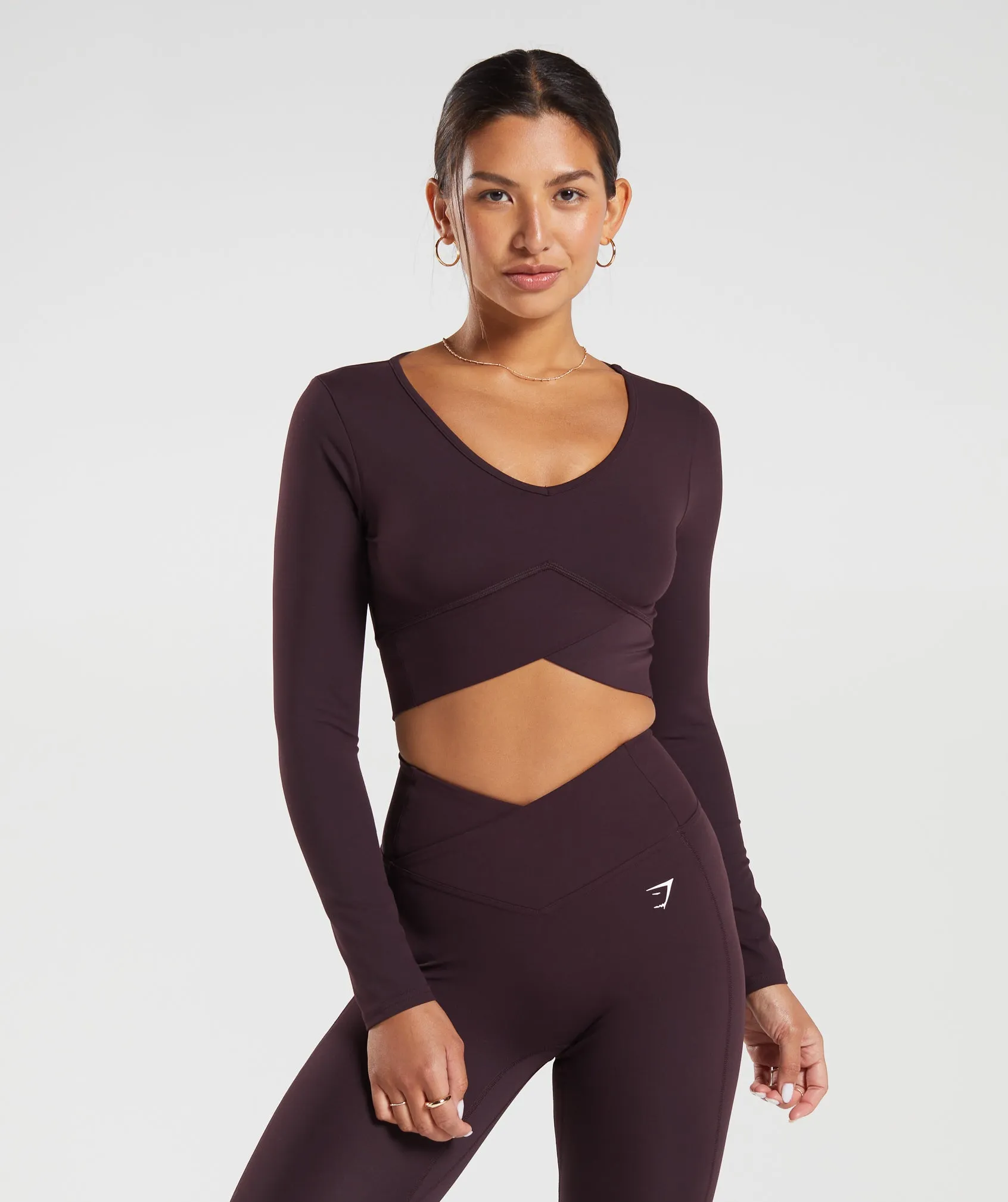 Gymshark Crossover Long Sleeve Crop Top - Plum Brown sold by Gymshark