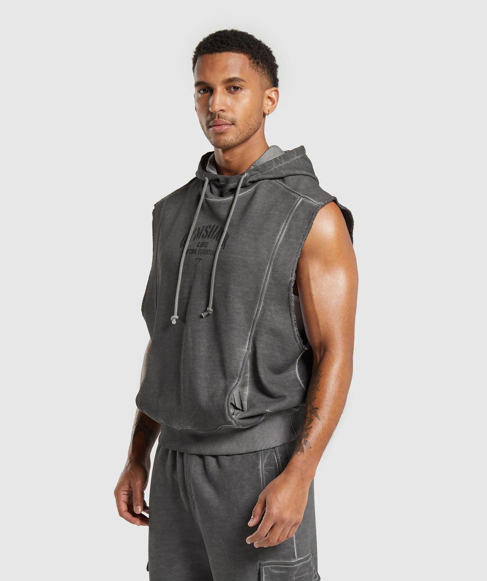 Gymshark Heavyweight Washed Cut Off Hoodie - Black sold by Gymshark product image thumbnail 3