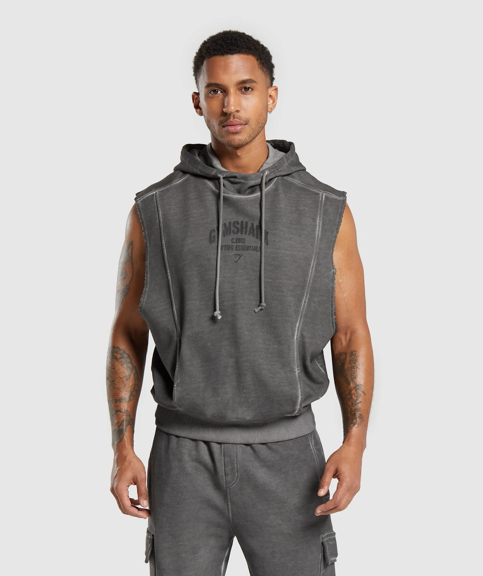 Gymshark Heavyweight Washed Cut Off Hoodie - Black sold by Gymshark