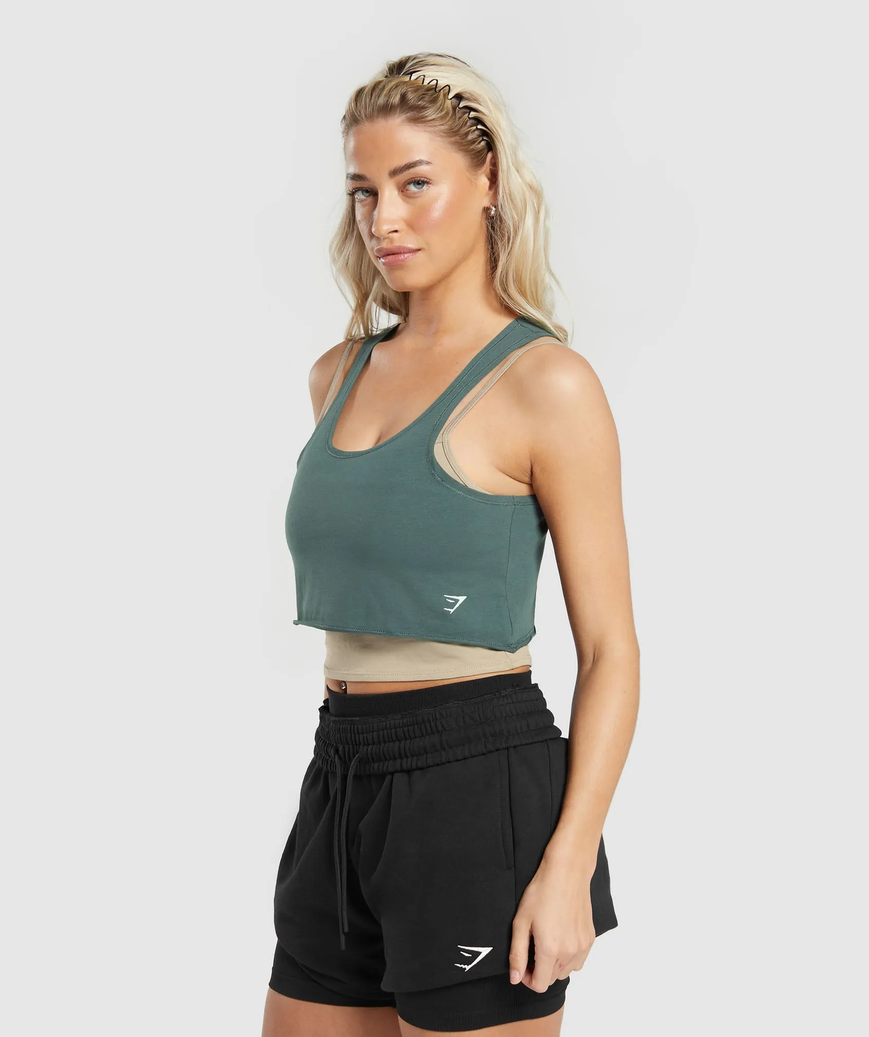 Gymshark Lifting 2 In 1 Crop Tank - Sand Brown/Slate Teal sold by Gymshark product image thumbnail 3