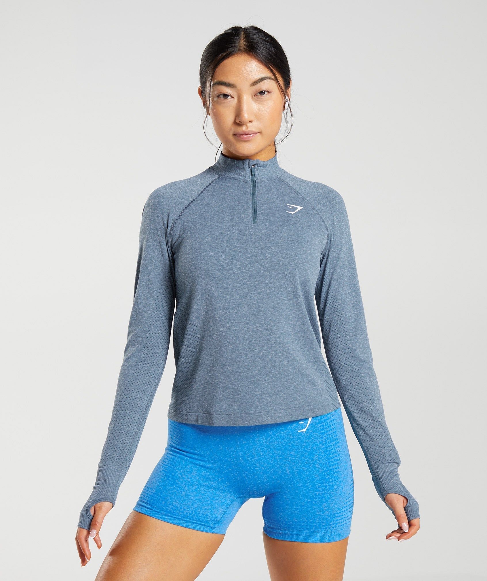 Gymshark Vital Seamless 2.0 1/4 Track Top - Evening Blue Marl sold by Gymshark