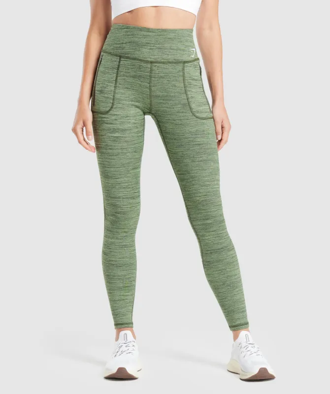 Gymshark Fleece Lined Pocket Leggings - Winter Olive/Light Sage Green sold by Gymshark