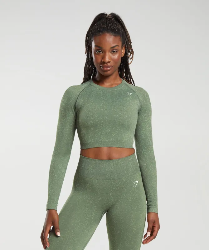 Gymshark Adapt Fleck Seamless Long Sleeve Crop Top - Dusk Green/Light Sage Green sold by Gymshark