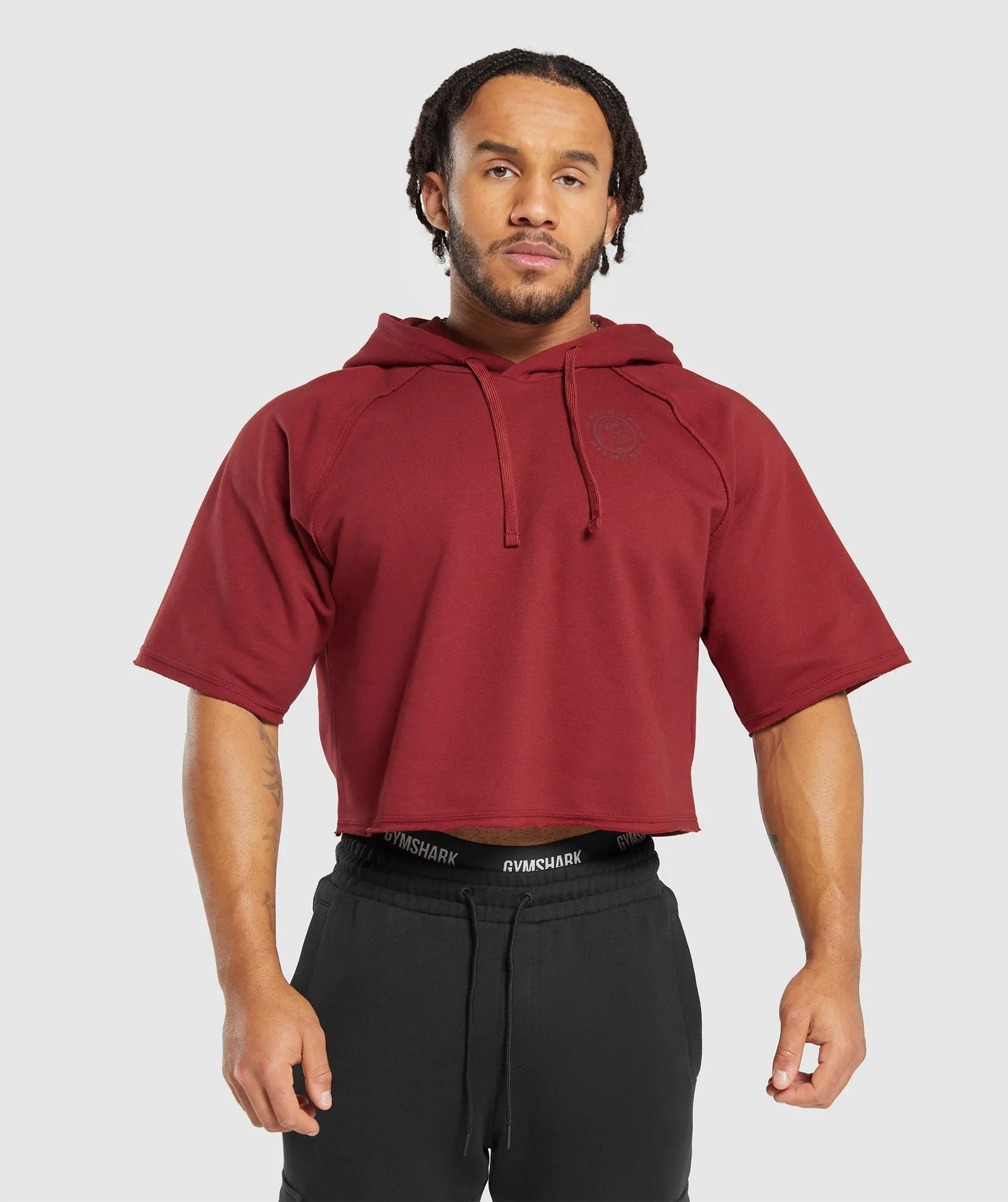 Gymshark Legacy Short Sleeve Crop Hoodie - Washed Red sold by Gymshark