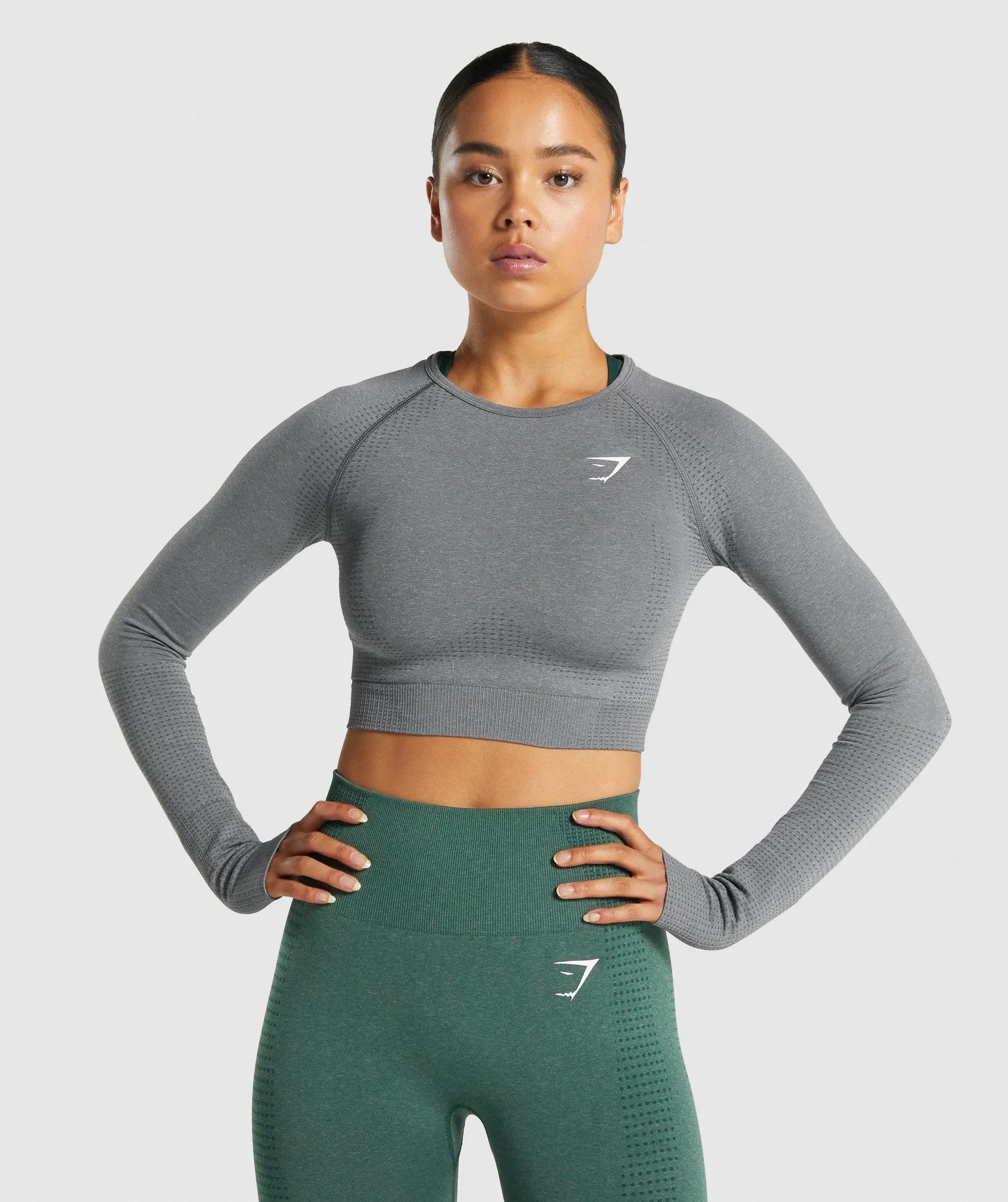 Gymshark Vital Seamless 2.0 Long Sleeve Crop Top - Smokey Grey Marl sold by Gymshark