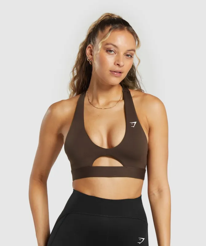 Gymshark Peek A Boo Sports Bra - Archive Brown sold by Gymshark