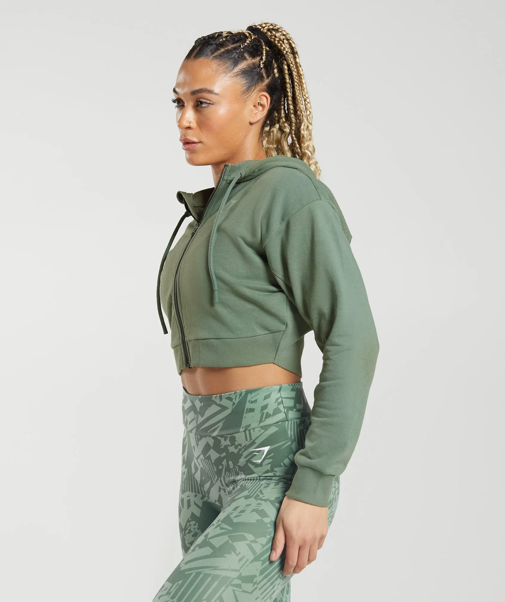 GS Power Cropped Zip Hoodie - Willow Green sold by Gymshark product image thumbnail 3