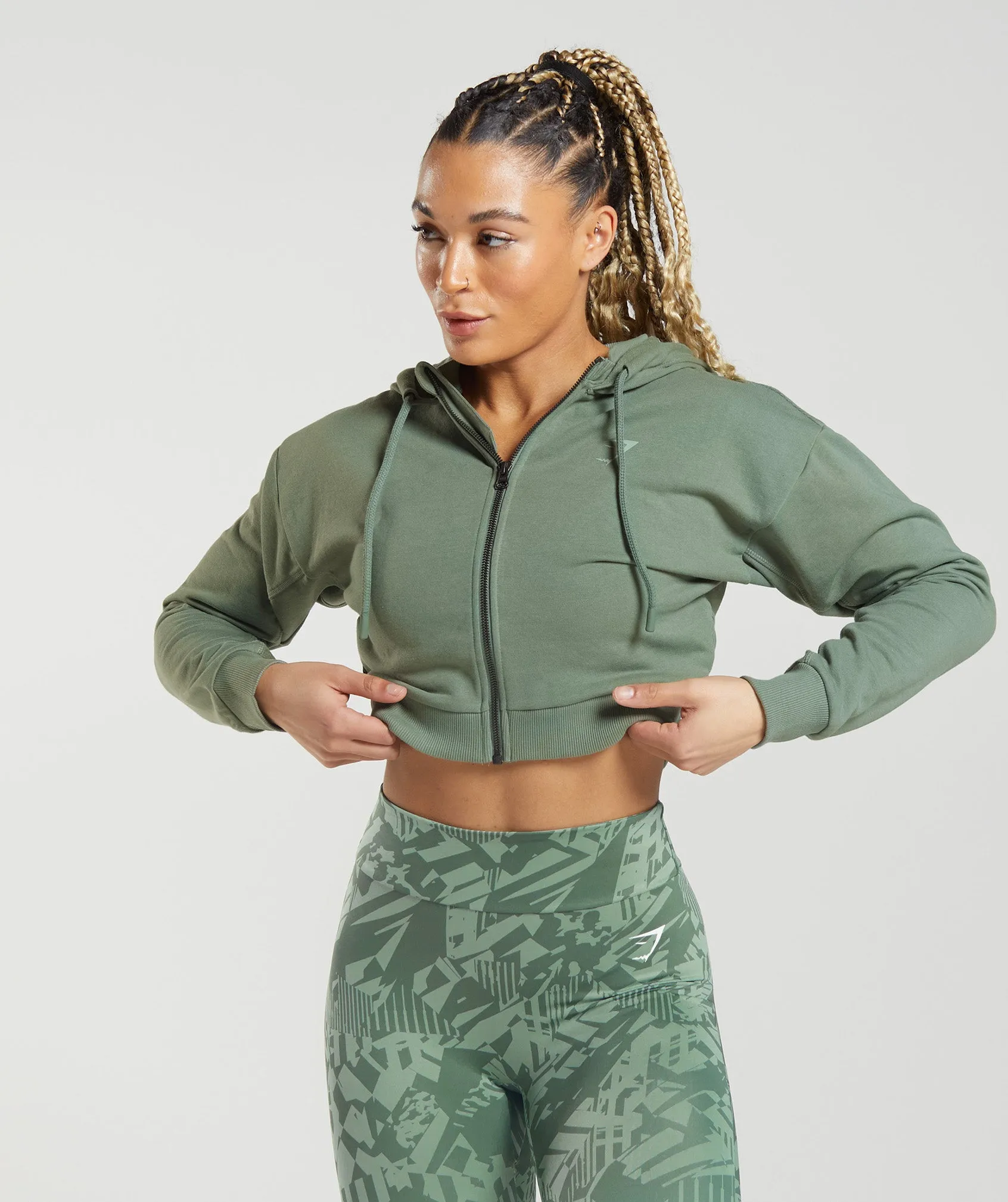 GS Power Cropped Zip Hoodie - Willow Green sold by Gymshark