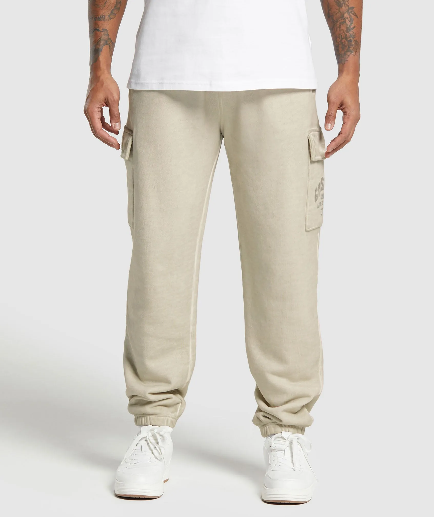 Gymshark Heavyweight Washed Cargo Joggers - Pebble Grey sold by Gymshark