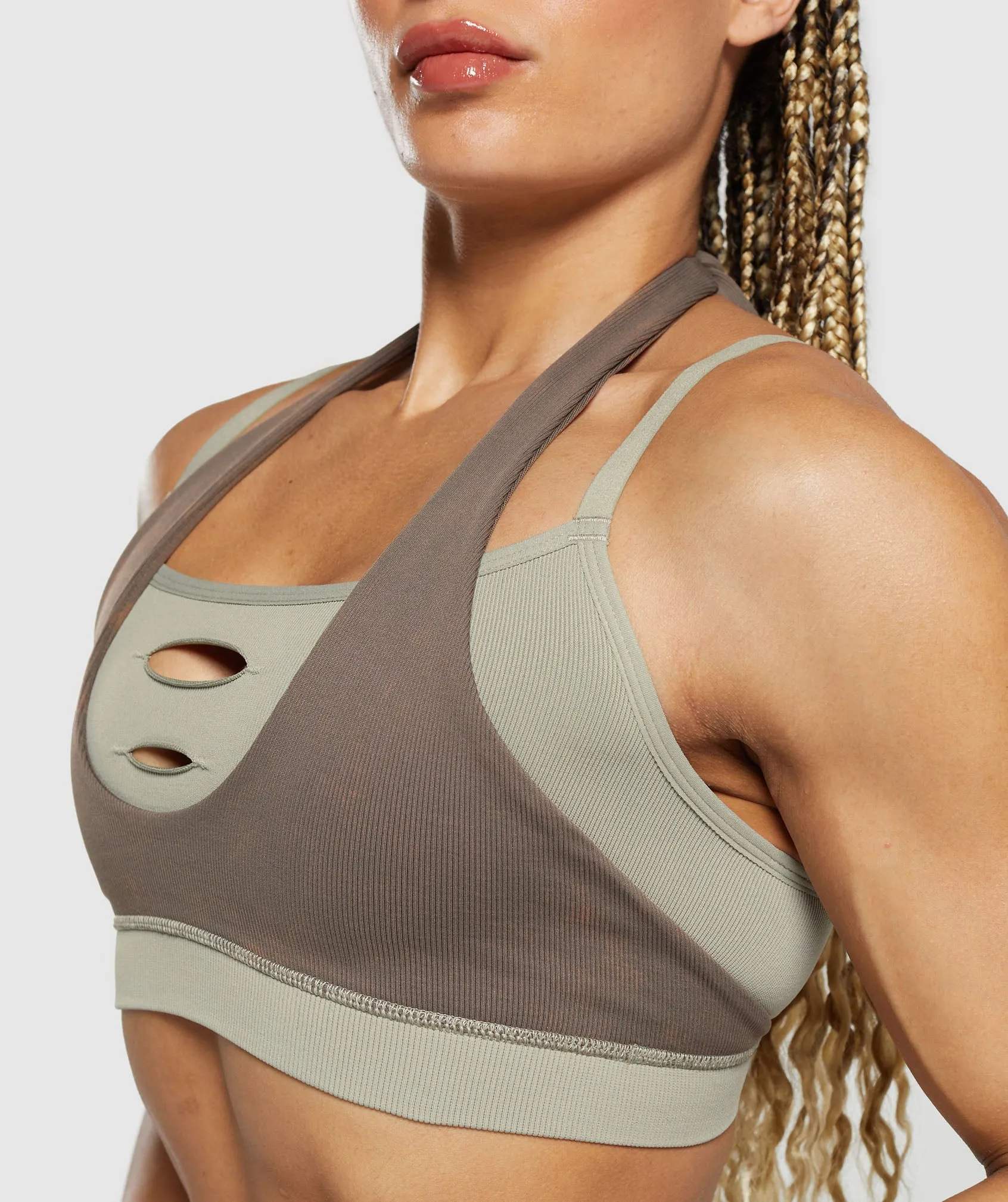 Gymshark Gains Seamless Bralette - Chalk Green/Camo Brown sold by Gymshark product image thumbnail 5