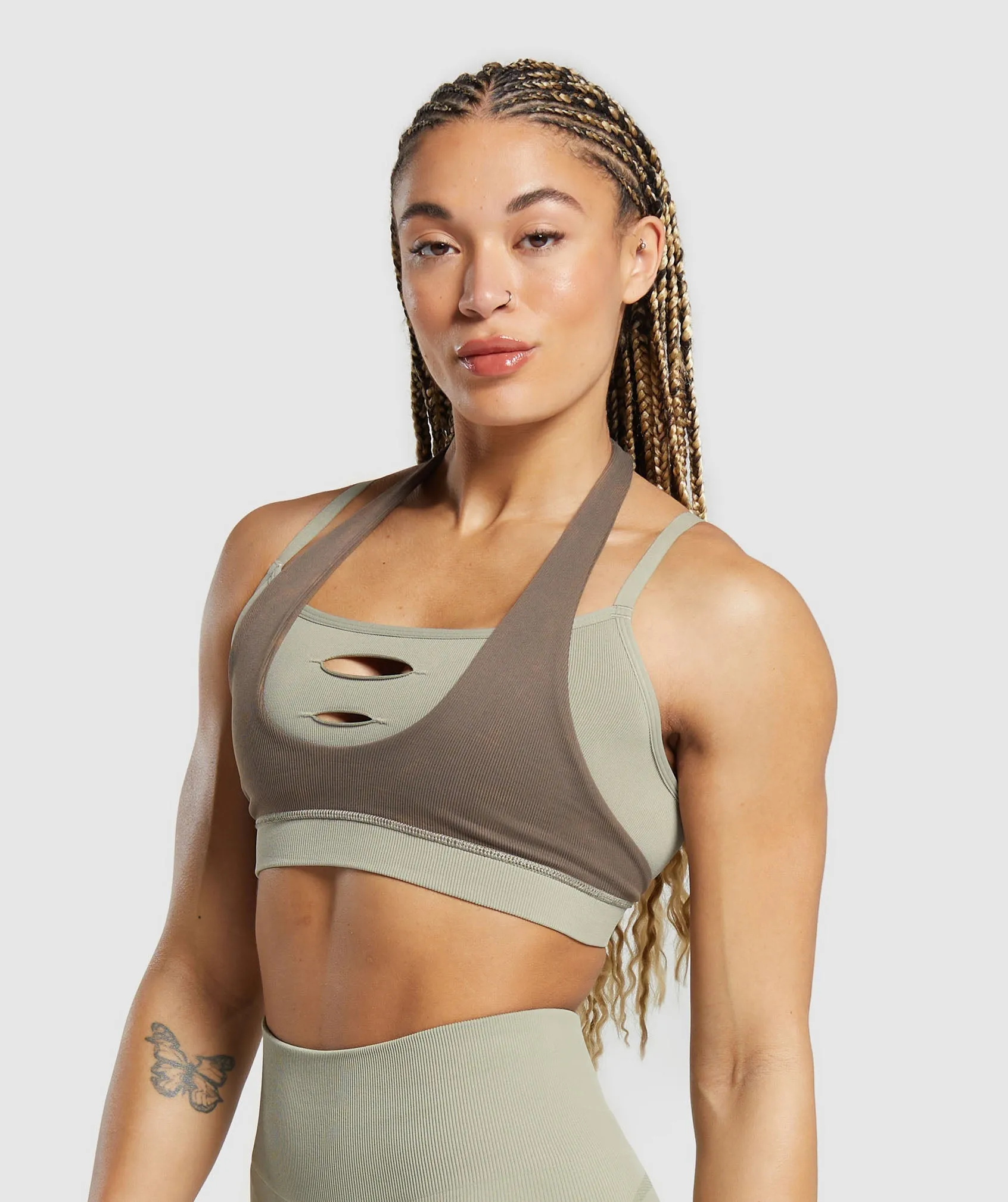 Gymshark Gains Seamless Bralette - Chalk Green/Camo Brown sold by Gymshark product image thumbnail 3