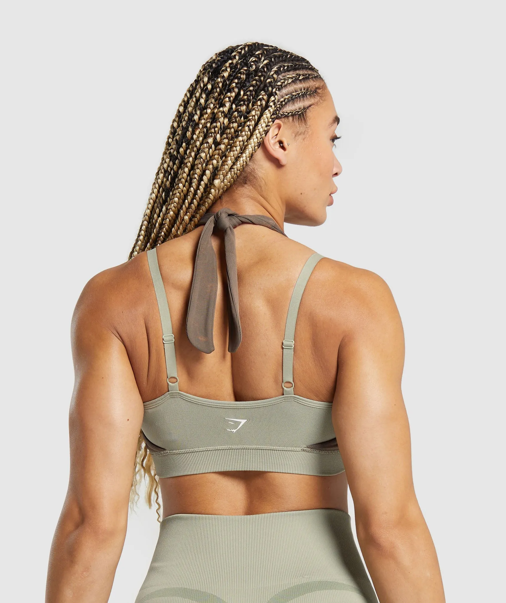 Gymshark Gains Seamless Bralette - Chalk Green/Camo Brown sold by Gymshark product image thumbnail 2