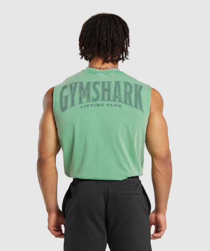 Gymshark Heritage Washed Cut Off Tank - Lagoon Green sold by Gymshark