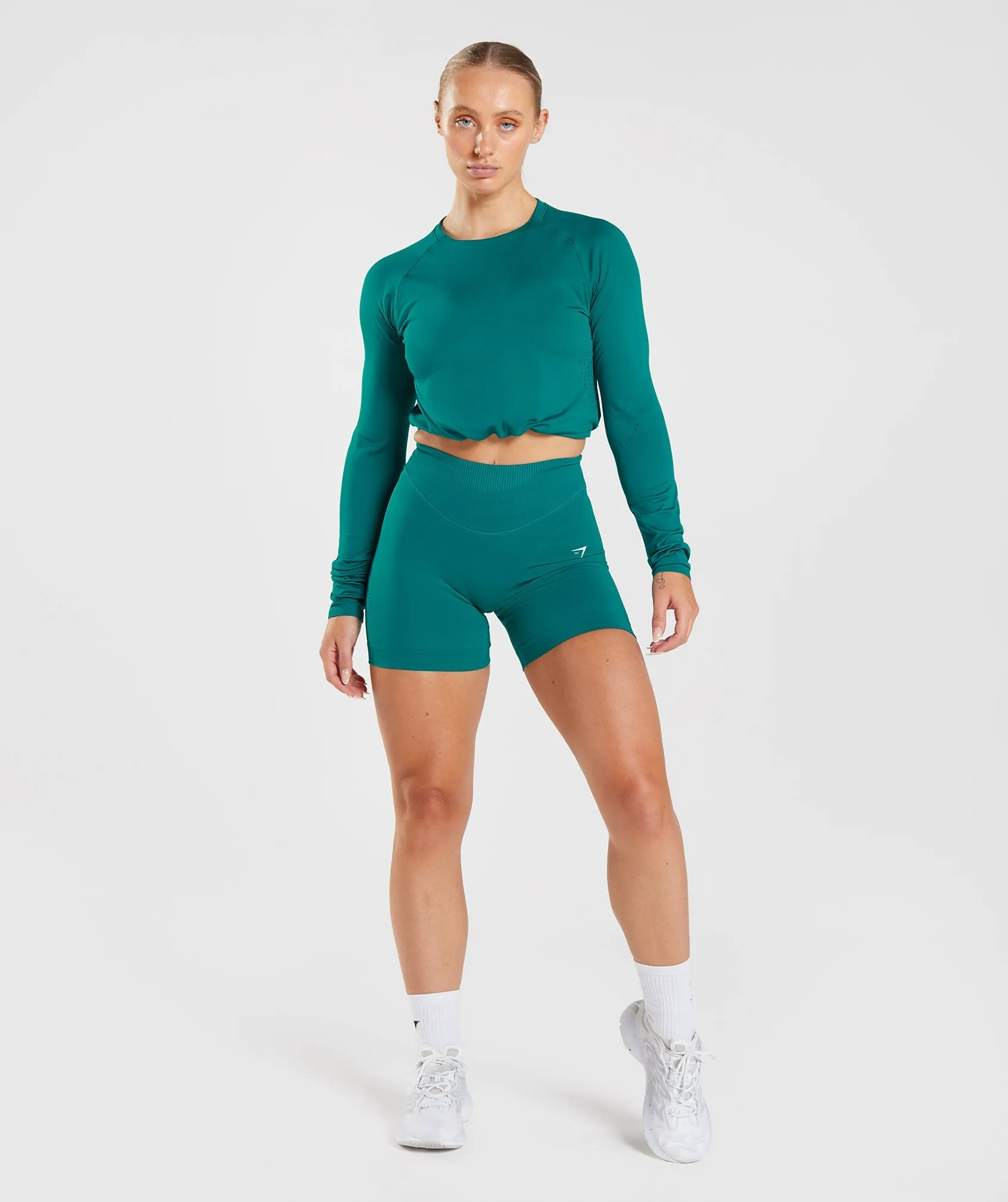 Gymshark Sweat Seamless Long Sleeve Crop Top - Rich Teal sold by Gymshark product image thumbnail 4