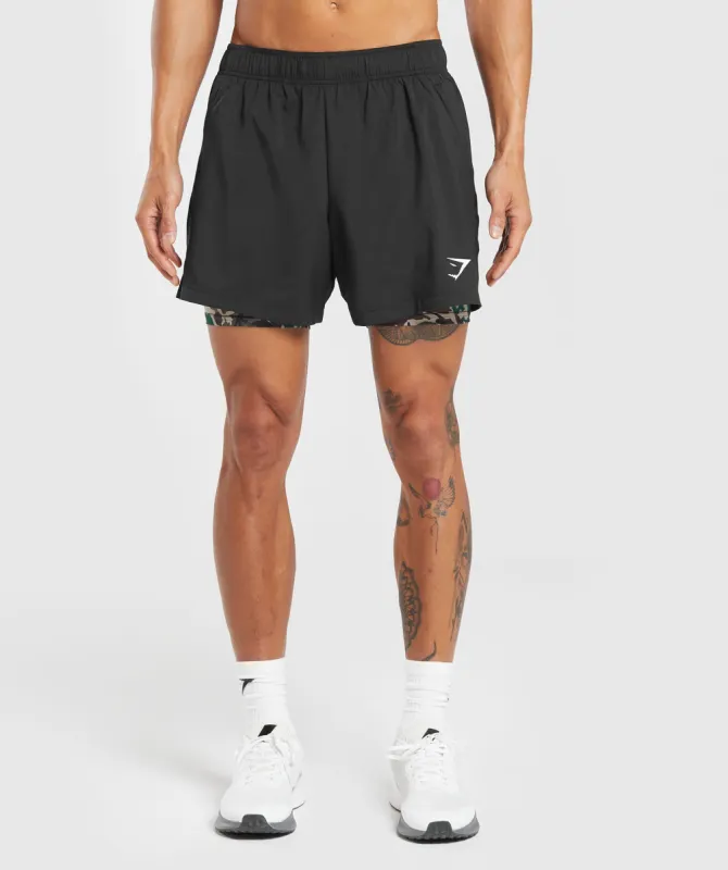 Gymshark Sport 5" 2 in 1 Shorts - Black/Cement Brown sold by Gymshark