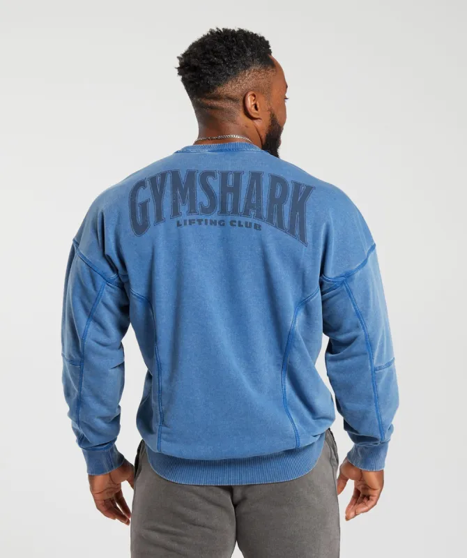 Gymshark Heritage Washed Crew - Vintage Blue sold by Gymshark