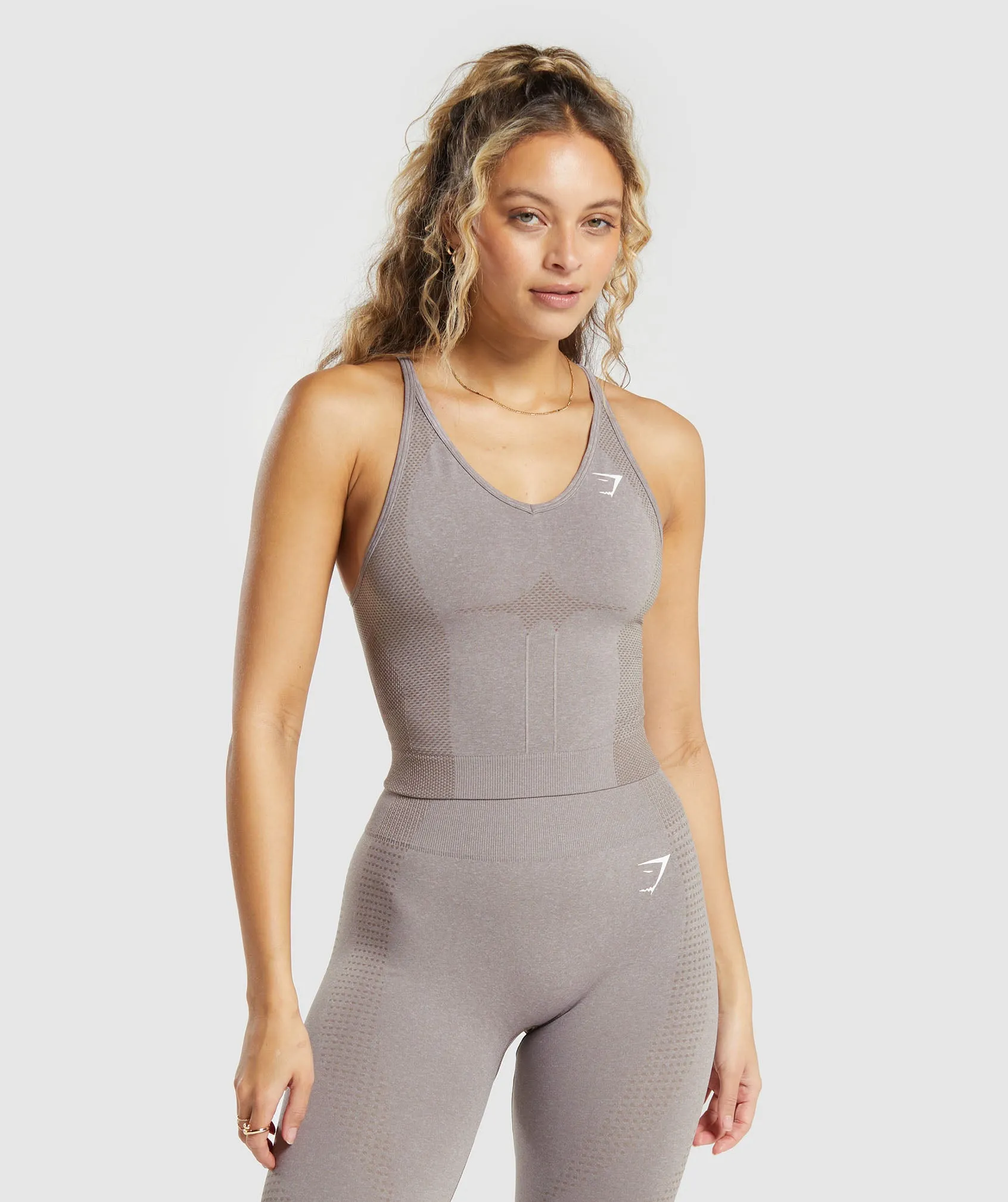Gymshark Vital Seamless 2.0 Midi Tank - Warm Taupe Marl sold by Gymshark