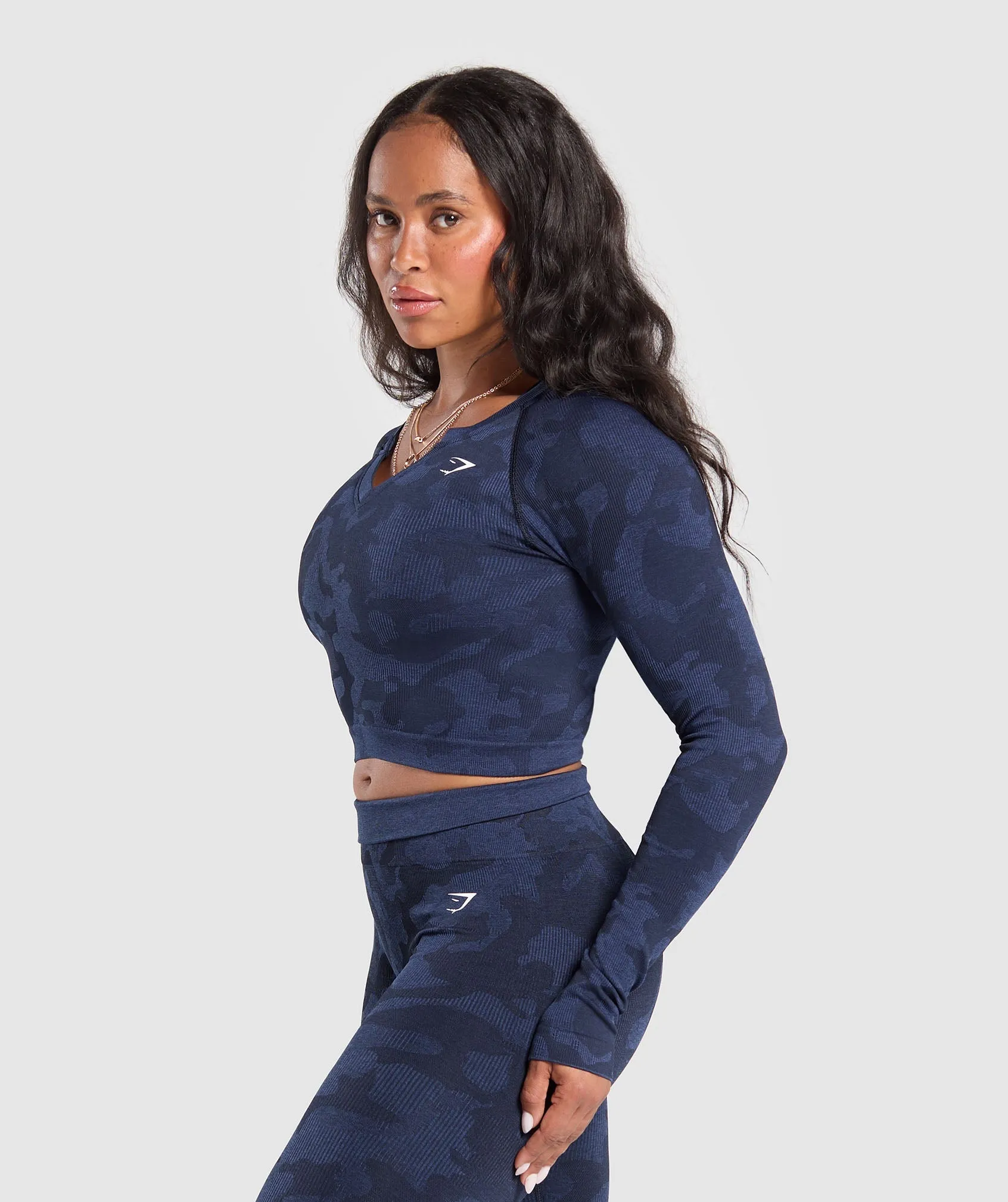 Gymshark Adapt Camo Long Sleeve Crop Top - Midnight Blue/Ash Blue sold by Gymshark product image thumbnail 3