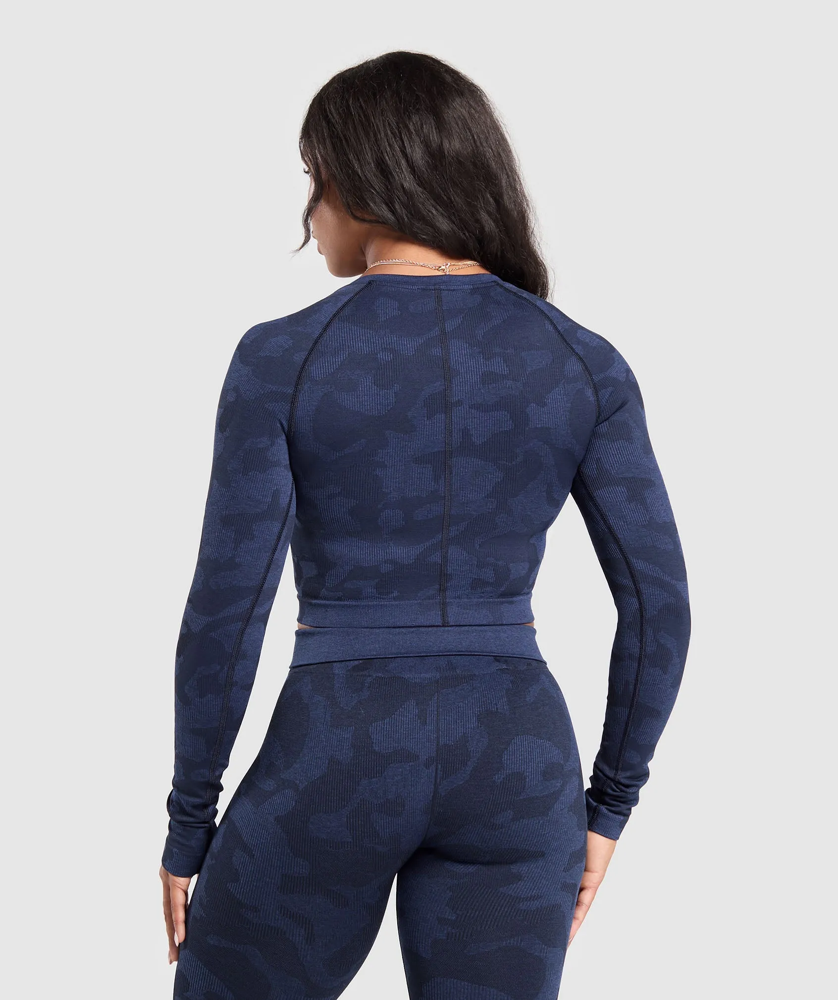 Gymshark Adapt Camo Long Sleeve Crop Top - Midnight Blue/Ash Blue sold by Gymshark product image thumbnail 2